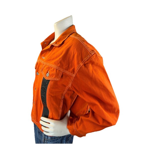Vtg RUBBER SOUL Men’s  XXL Orange Cool Sexy Denim Trucker Jacket Coat USA Made - Picture 4 of 12